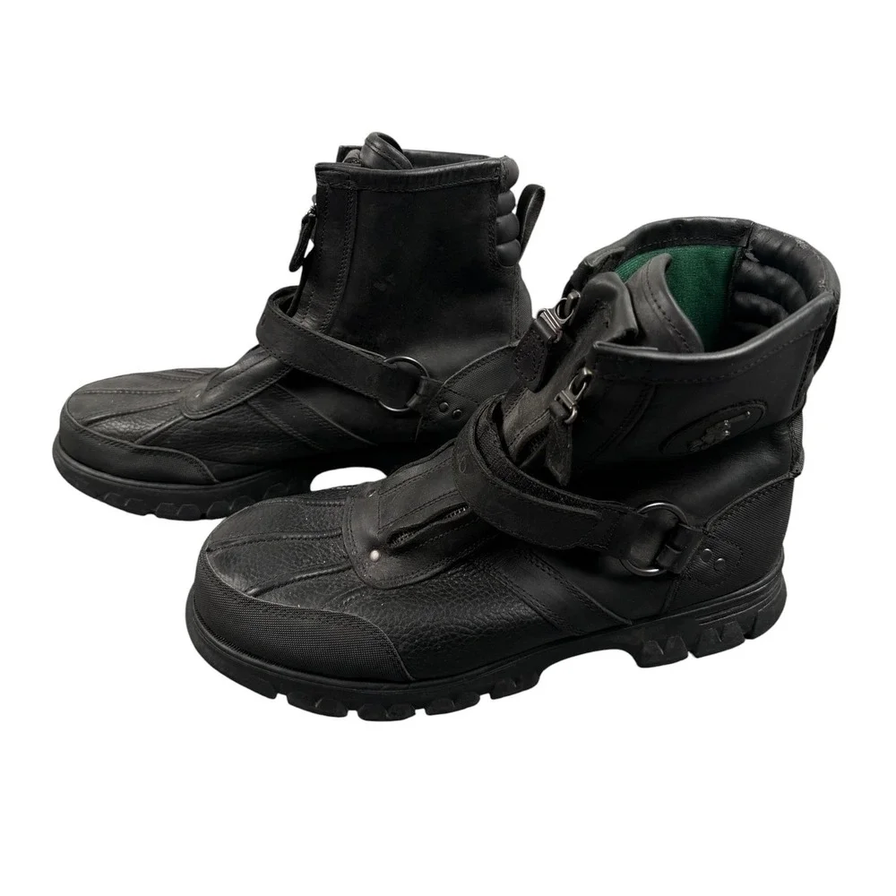 Polo Ralph Lauren Conquest Hi III Boots Mens 11D Black Leather Zip Buckle Duck